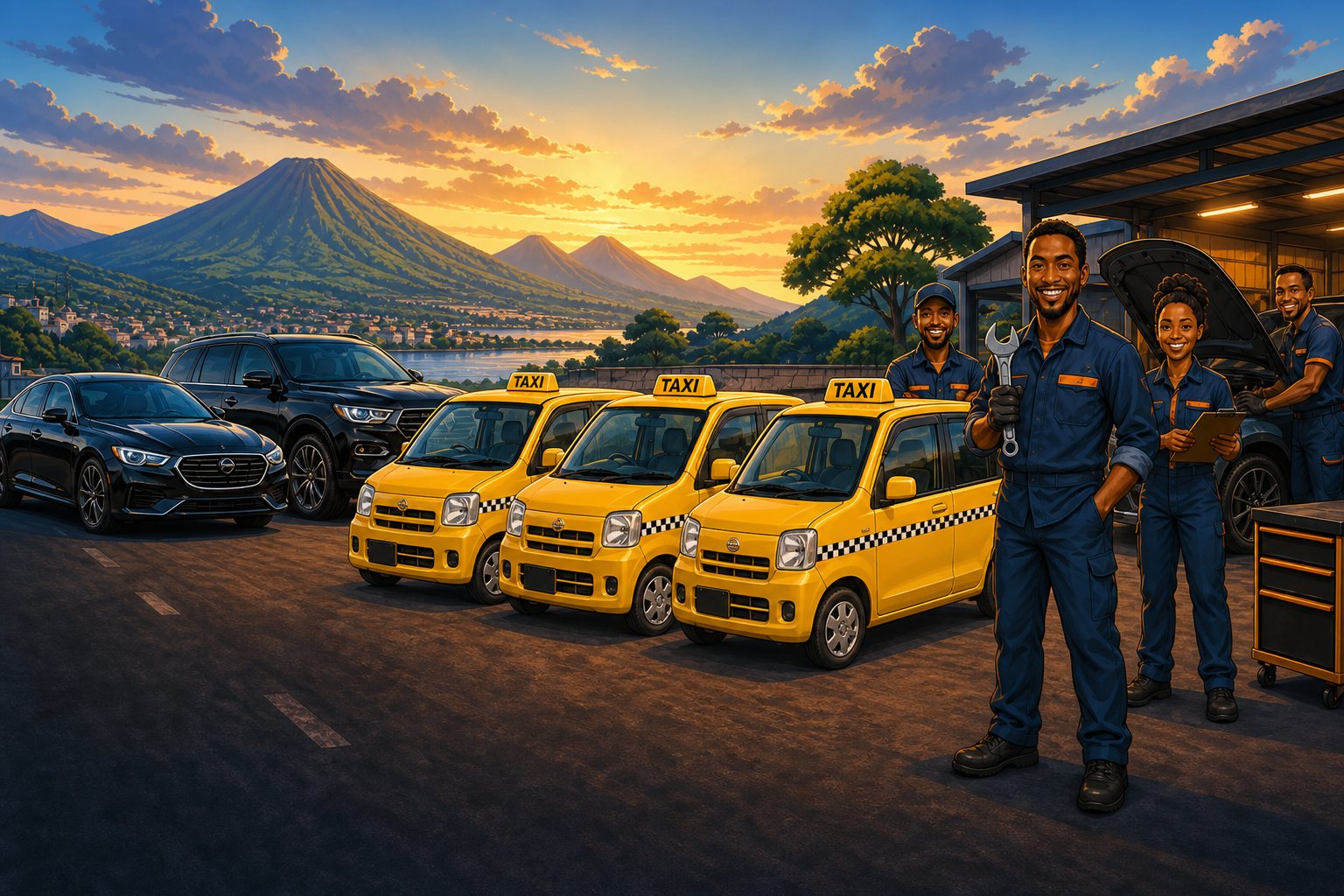 Flotte TIC TAC CARS : véhicules de luxe, taxis type Mira / EK Wagon et équipe de maintenance